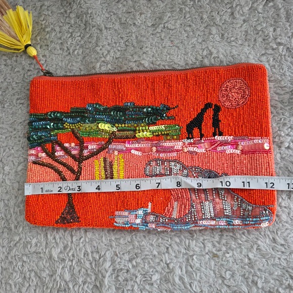 Zara Clutch Orange Beaded Sequin Safari Hippo Giraffe Lion King Vibes Bag Purse - Picture 8 of 9